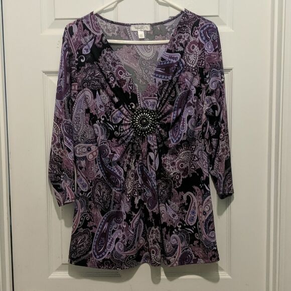 Dress Barn purple Paisley blouse Sz L - Picture 1 of 5